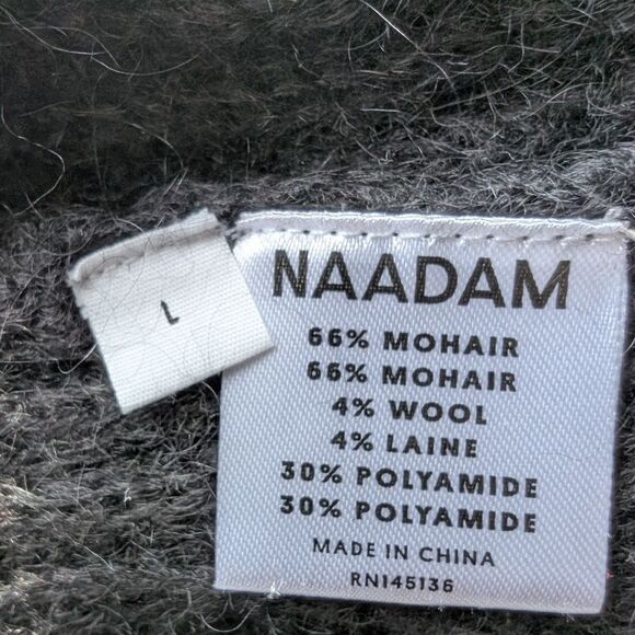 Naadam Black Mohair Wool Bow Sleeve Flowy Drapey Cardigan Sweater L - Picture 5 of 15